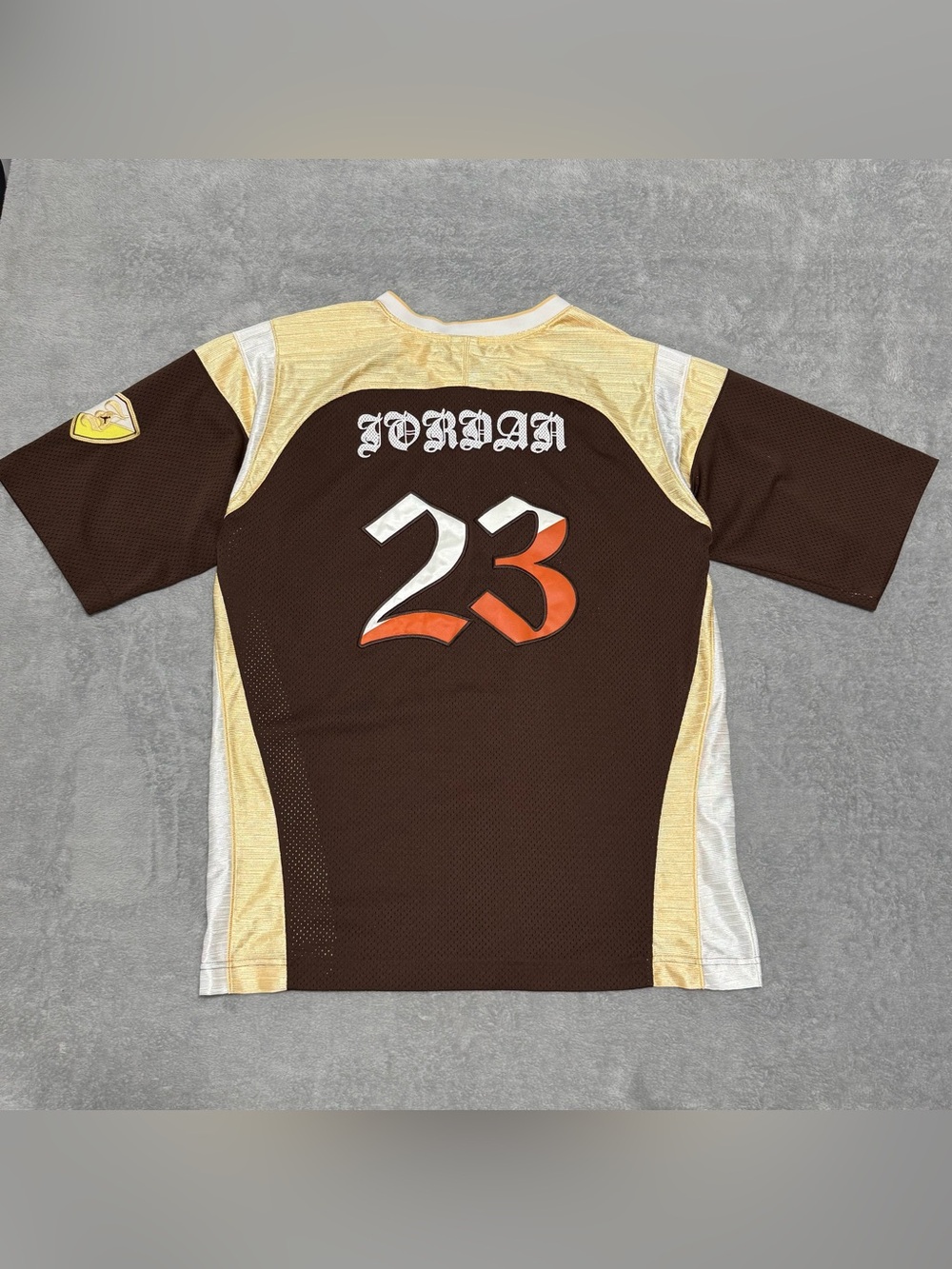 VTG Y2K Jordan Brand 23 Brown Gold Mesh Football Jersey Gothic Streetwear Loose
